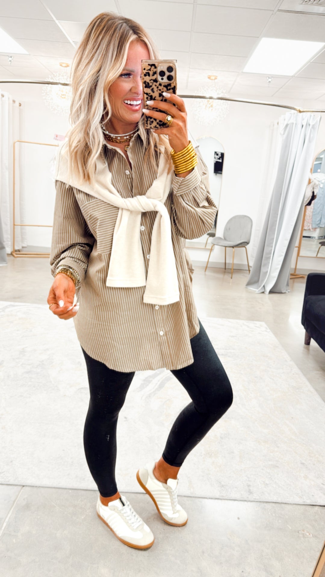 Evelyn Striped Top-Ash Olive