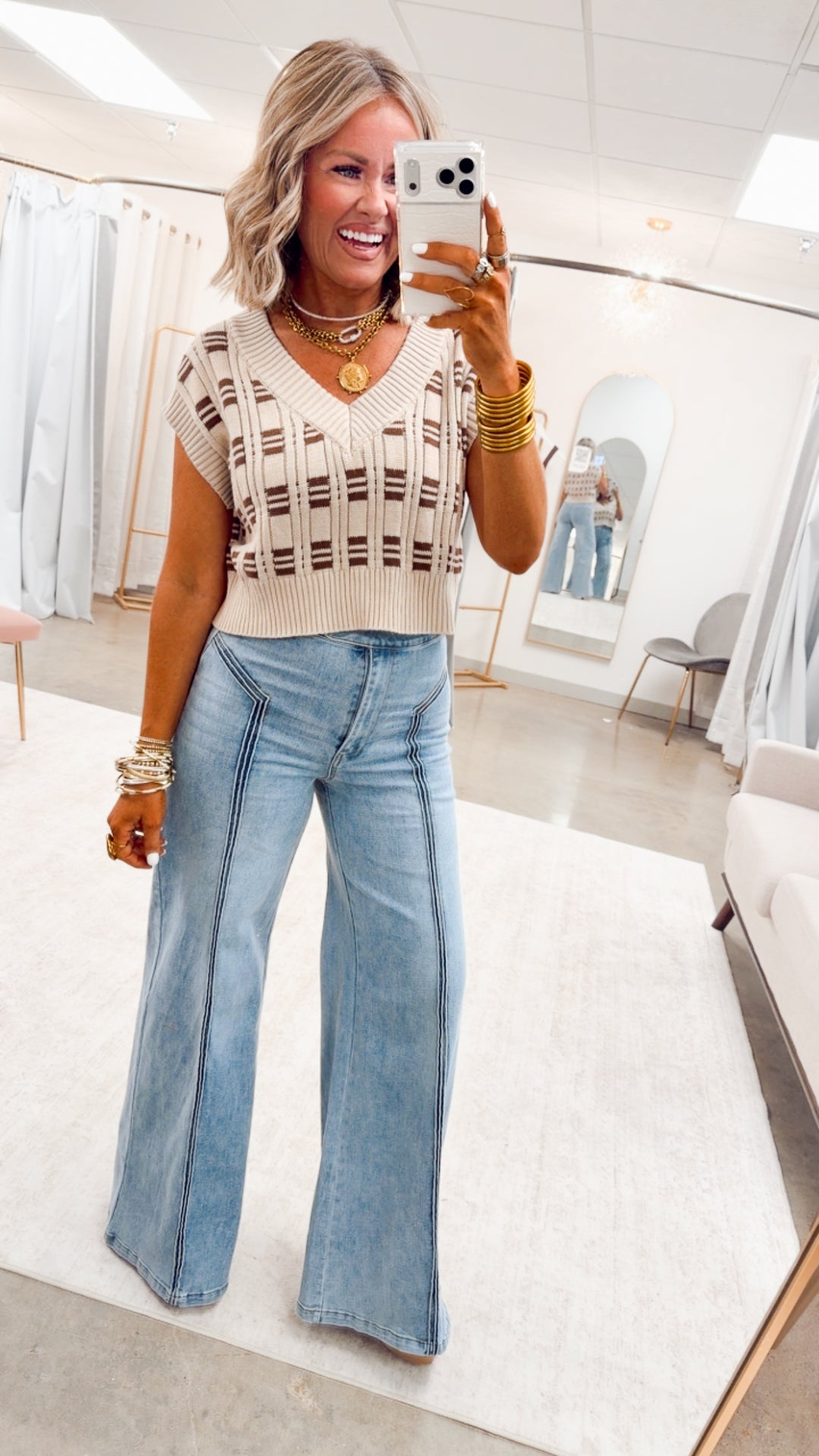 Oxford Cropped Knit Vest-Oatmeal/Cocoa