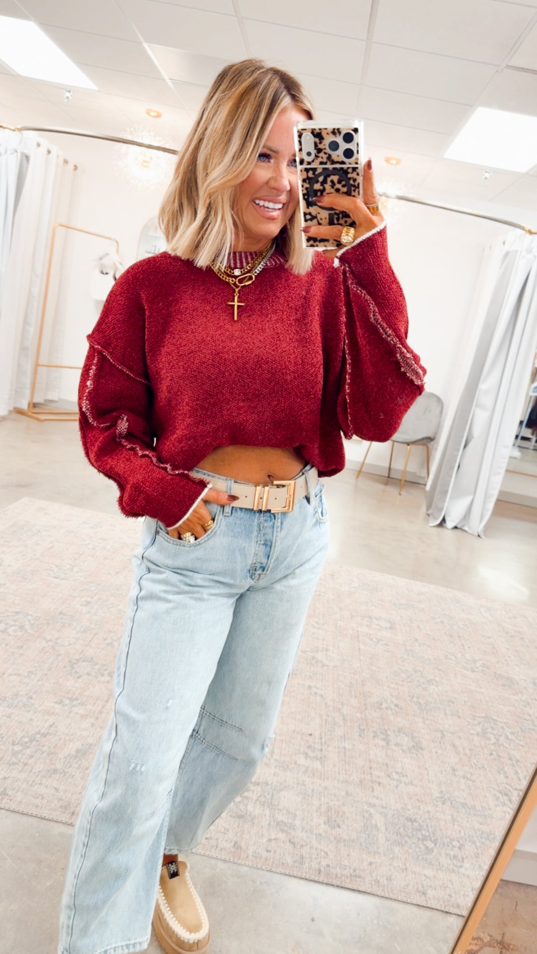 Waverly Exposed Seam Sweater-Cabernet