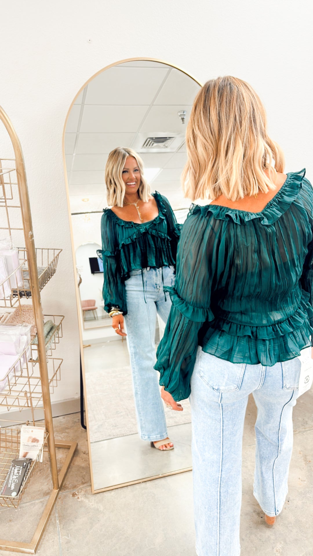 Florence Ruffle Blouse-Green