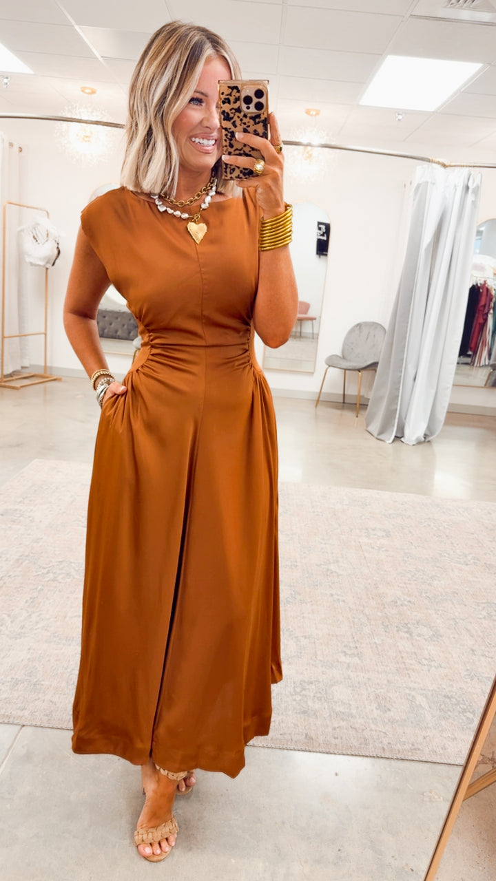 The Luminara Satin Midi-Terracotta