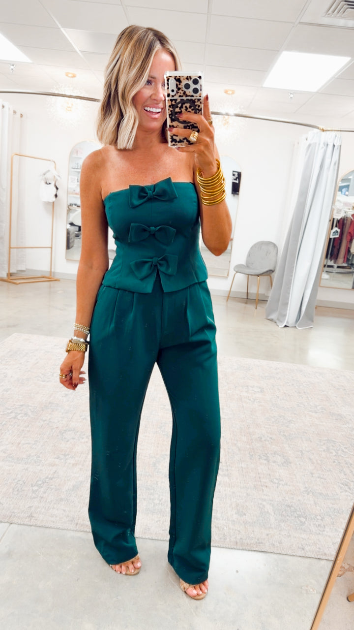 Evelina Bow Tube Top & Pants Set-Forest Green