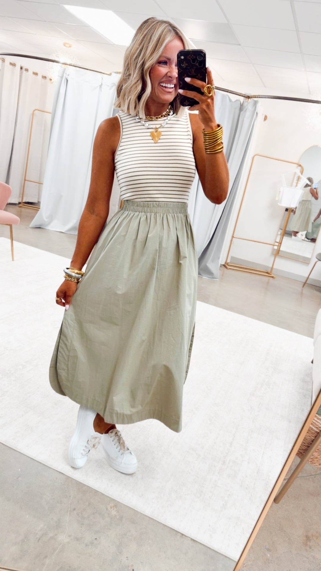Holly Stripe Tank Midi Dress-Sage