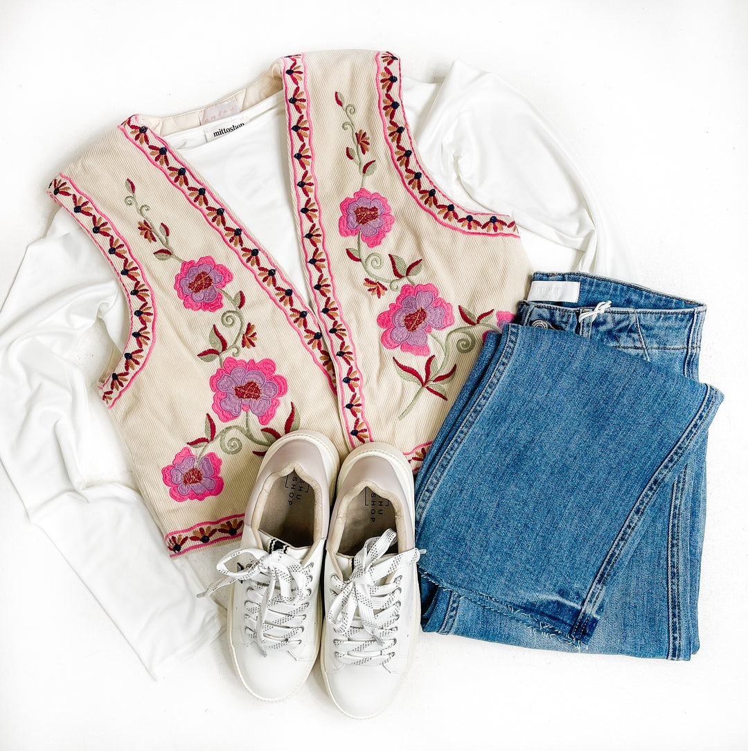 Floral Cord Quilted Vest
