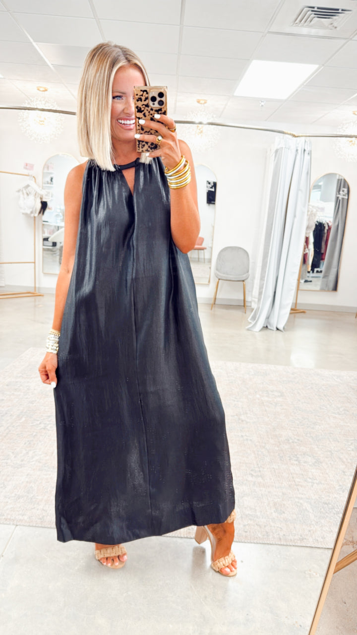 Halter Tie Back Dress-Black