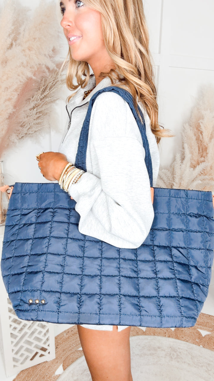Day Dreamer Quilted Tote Bag-Navy