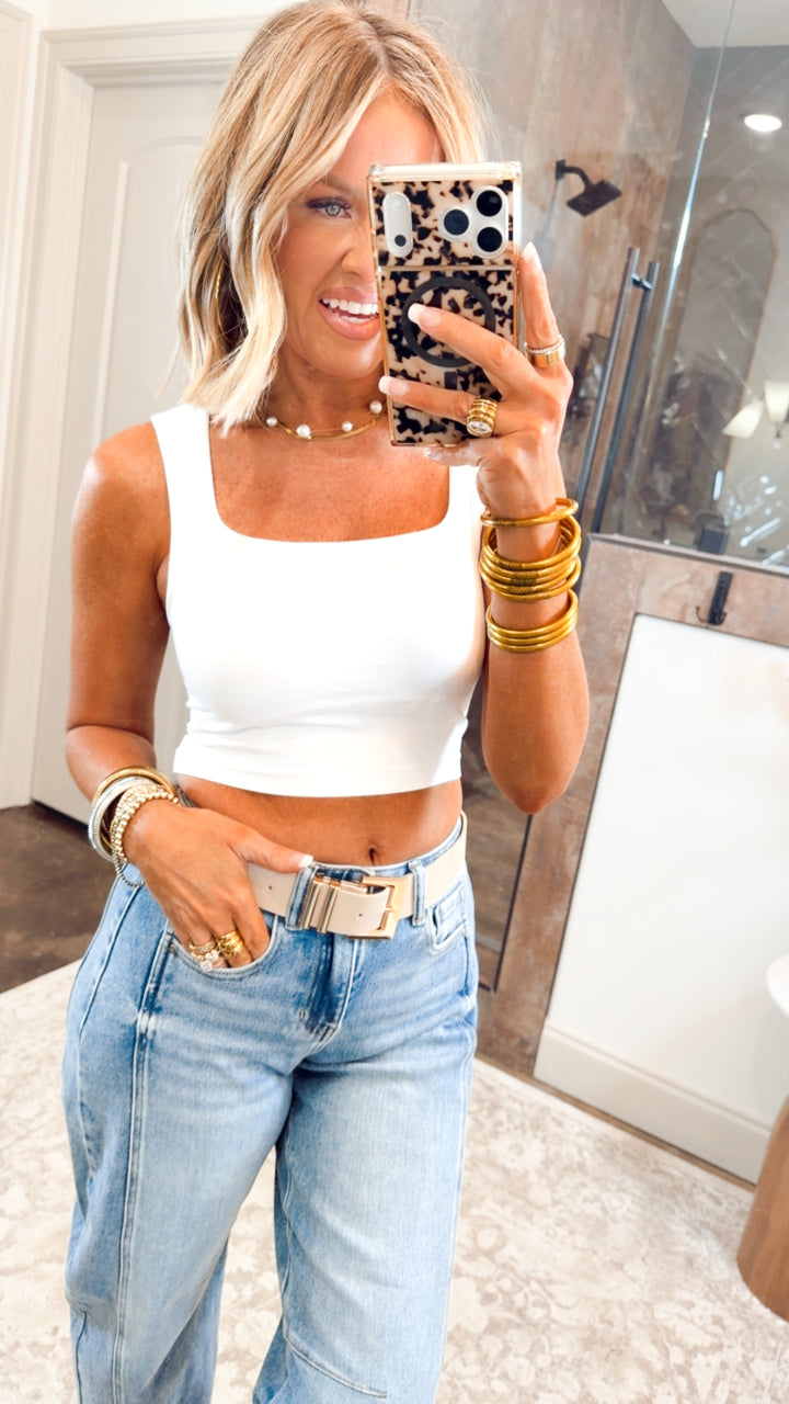 Elle Square Neck Tank-White