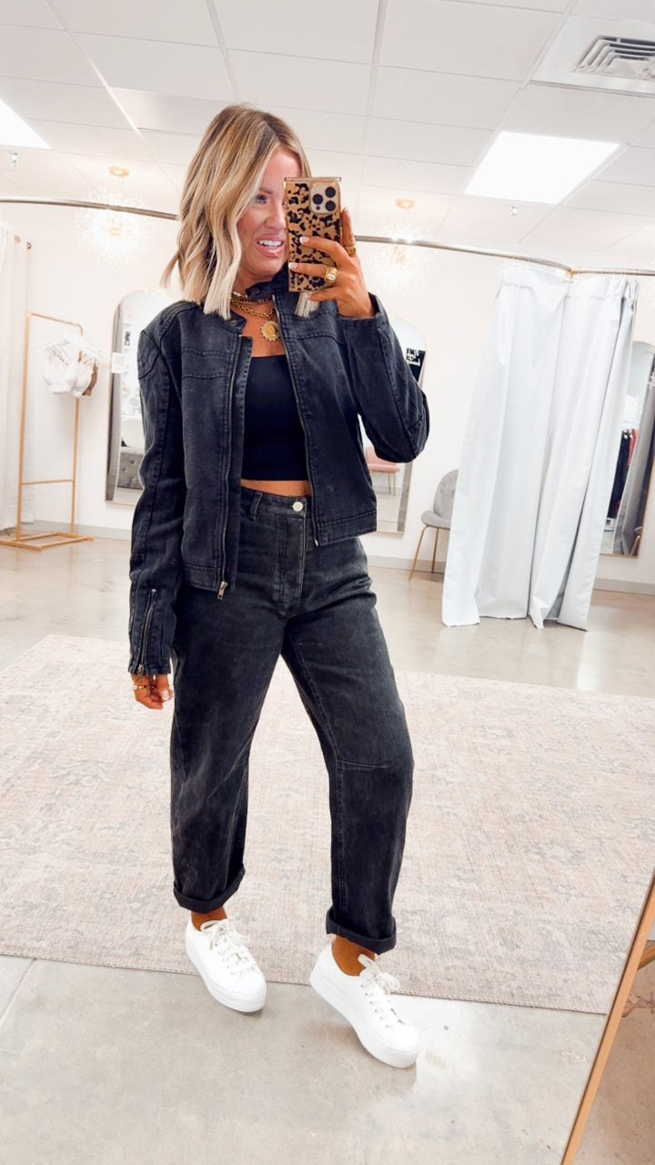 Distressed Biker Jacket-Black