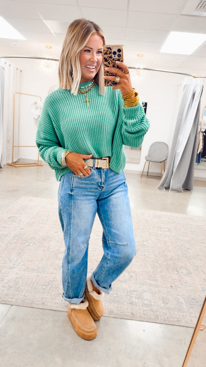 Remi Cropped Sweater-Emerald