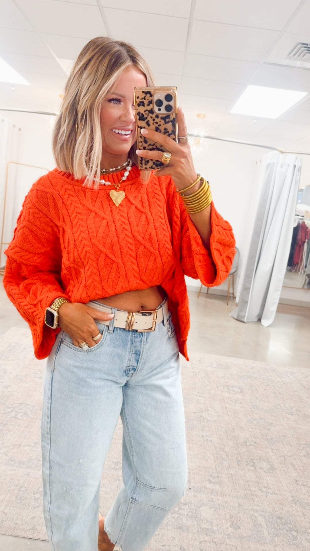 Winter Washed Sweater-Hot Coral