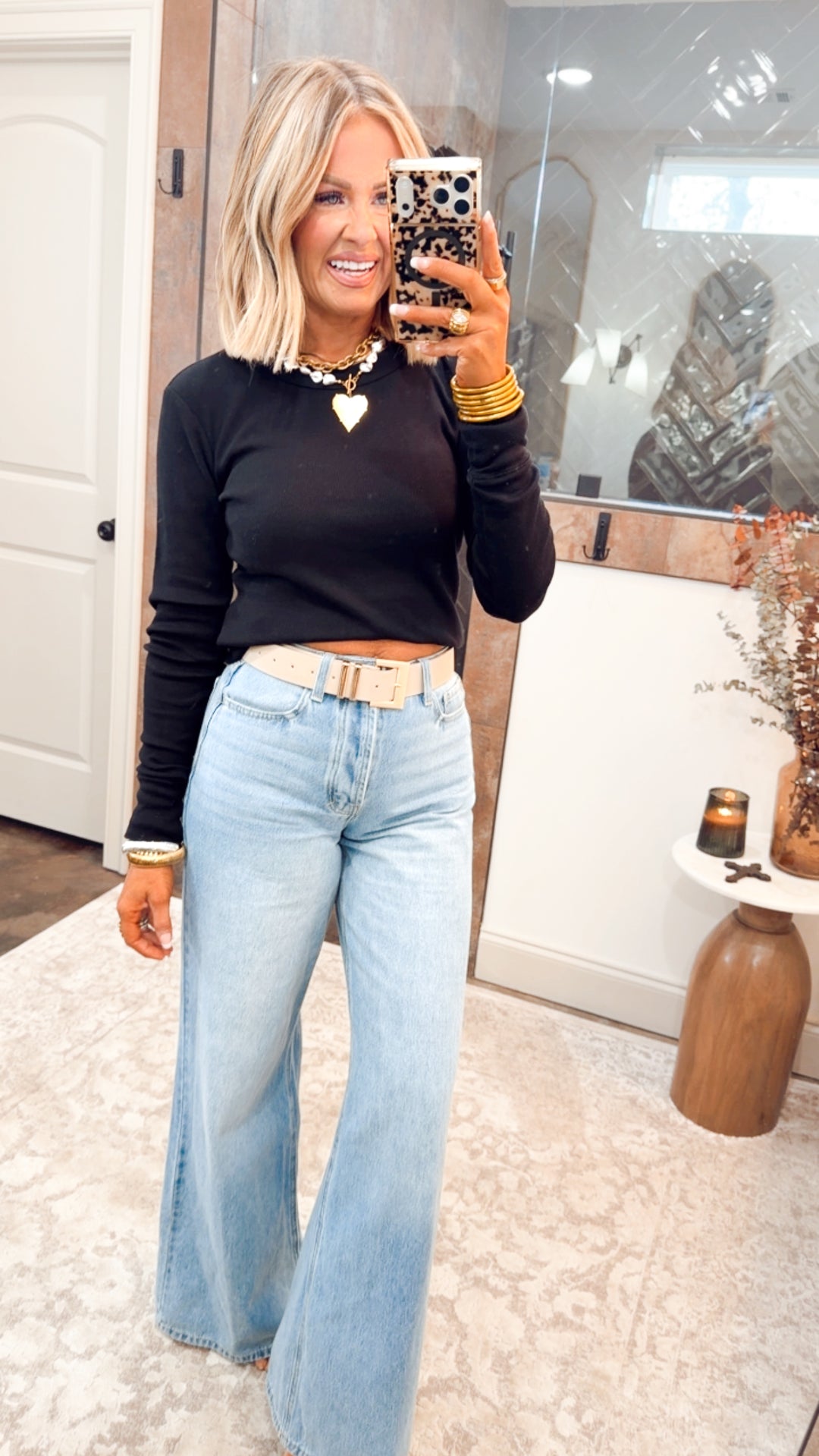 Classic Ribbed Long Sleeve Top-Black