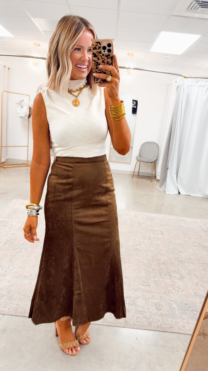 Maple Street Suede Skirt-Dark Oak