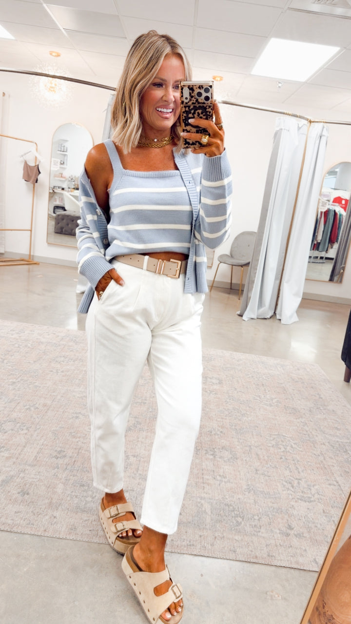 Hazelwood Cami & Cardigan Set-Blue/Cream