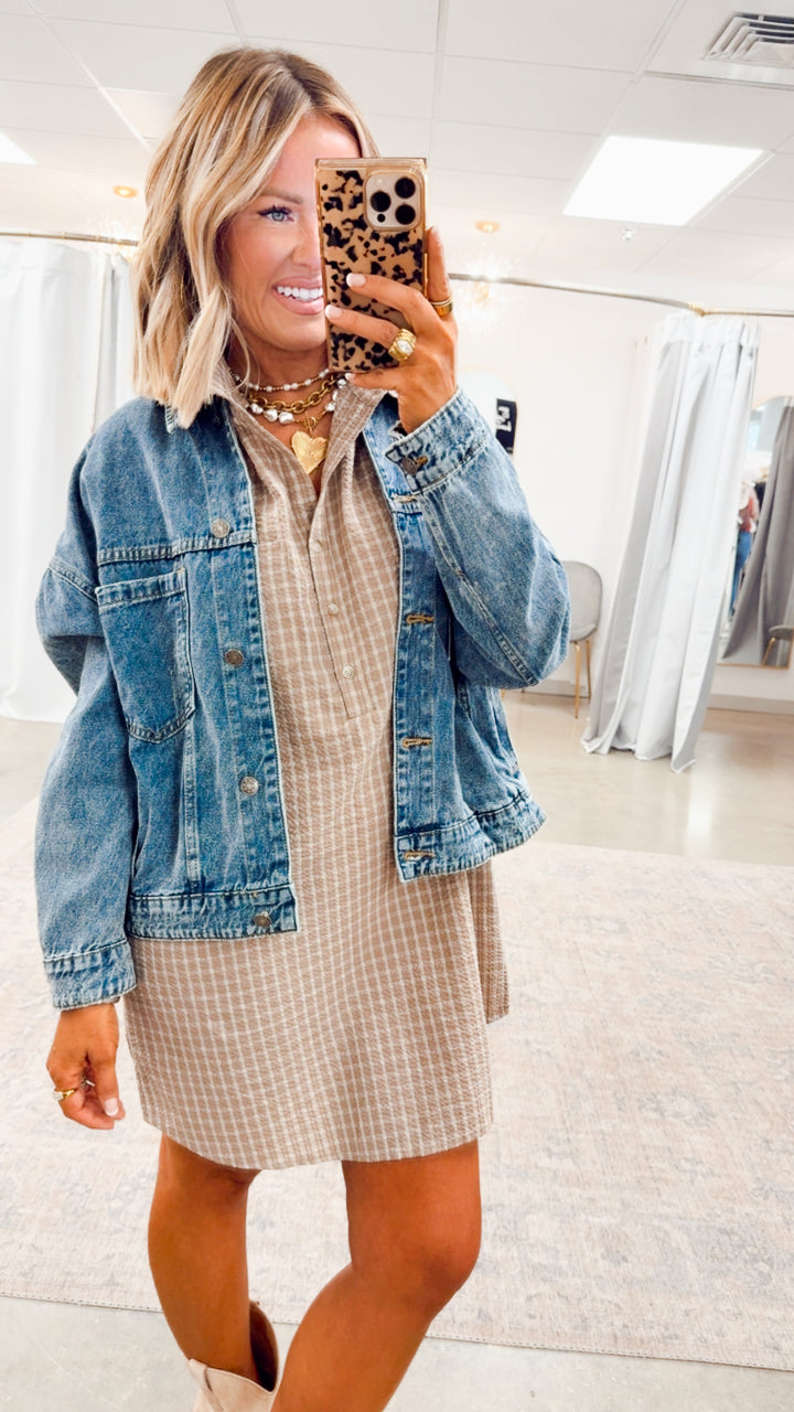 Checkered Shirt Dress-Mocha