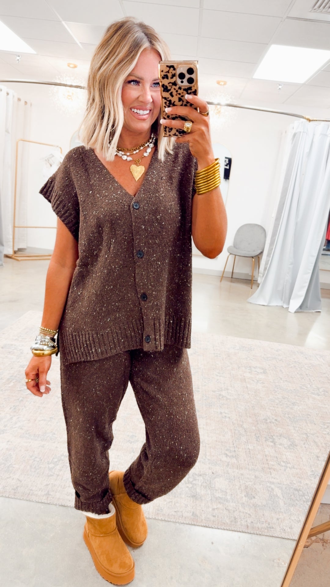Channing Oversized Sweater Vest & Pants-Chocolate