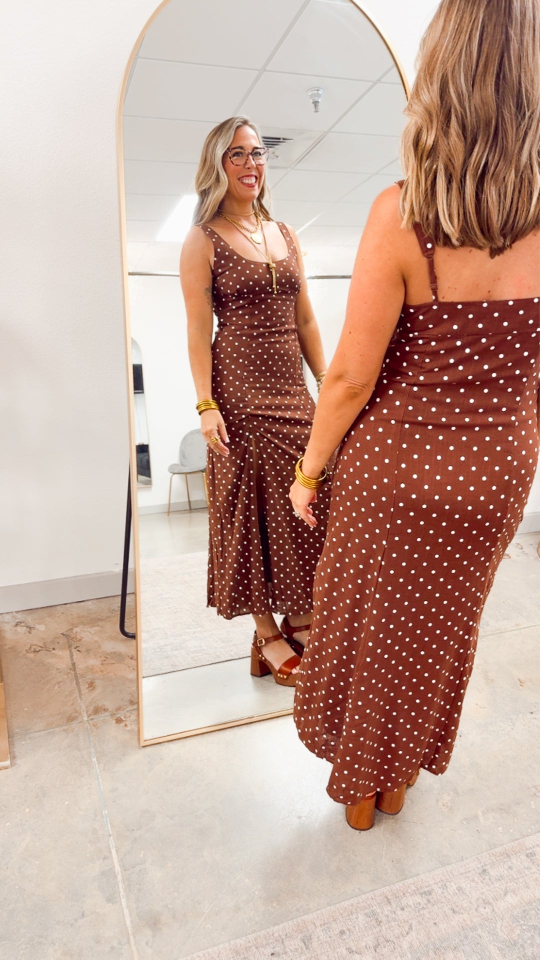 The Clara Polka Midi Dress-Chestnut
