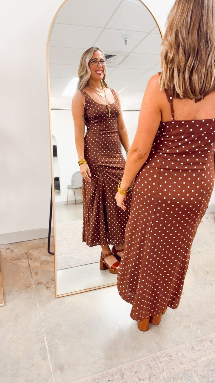 The Clara Polka Midi Dress-Chestnut