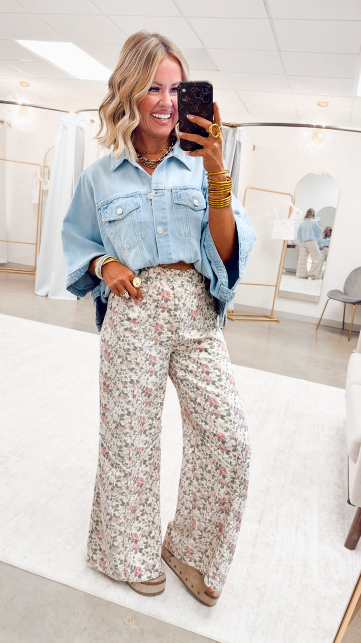 The Presley Stud Wide Leg Pants- Floral