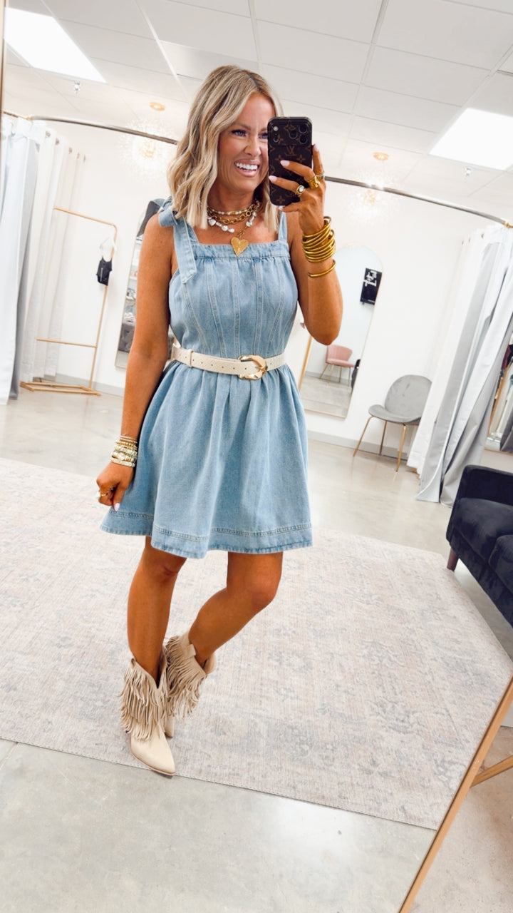 Hadley Tie-Shoulder Denim Dress