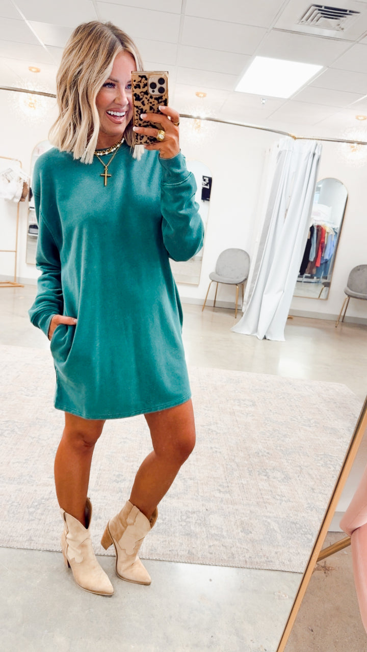 Mila Sweatshirt Dress-Dark Green