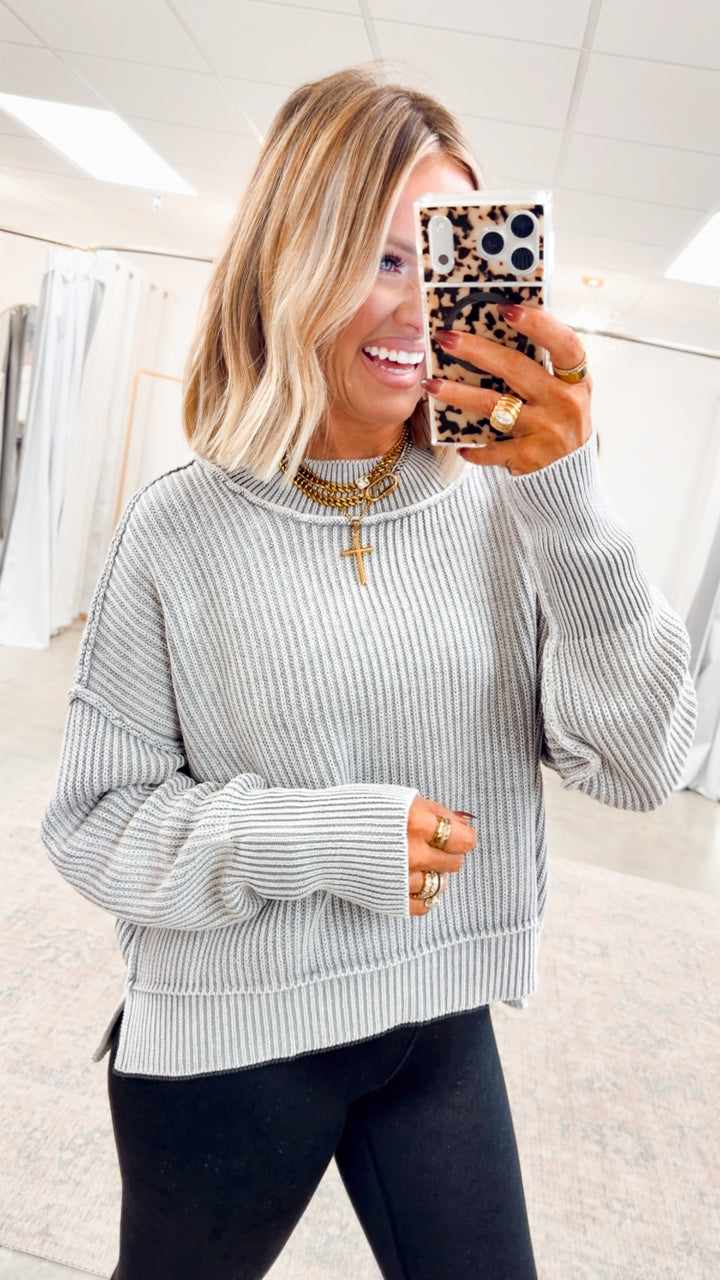 Breezy Cropped Sweater- Sleet