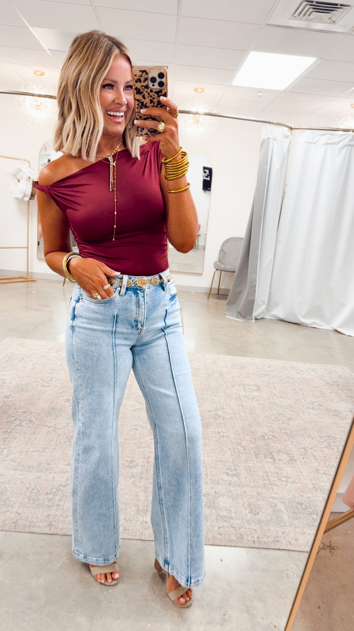 Claire Off Shoulder Top-Burgundy