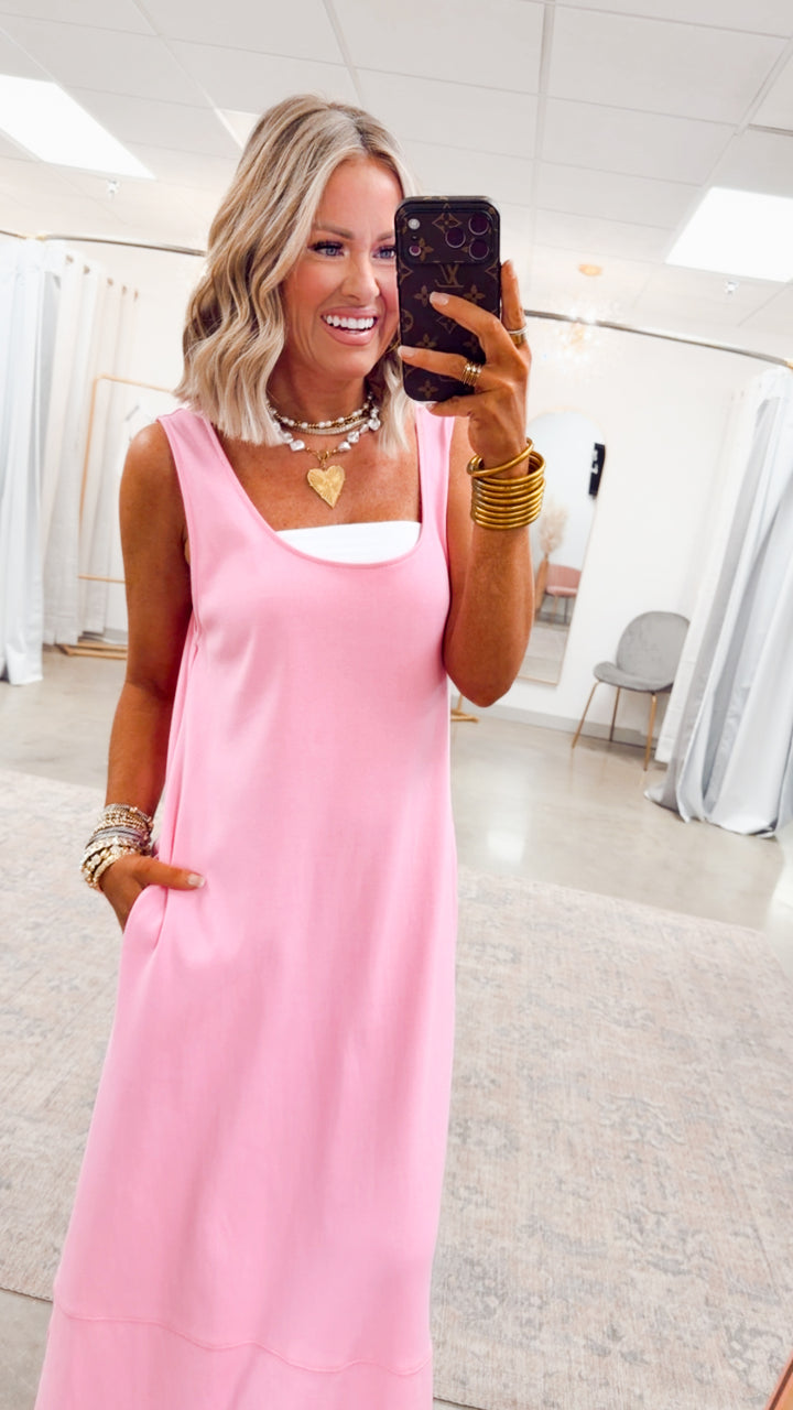 Seabrook Backless Midi Dress-Pink