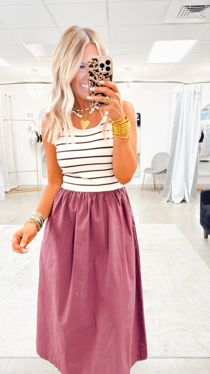 Weston Midi Dress-Wine Stripe