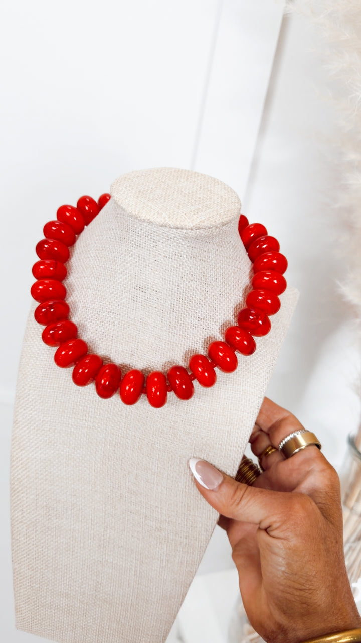 The Bailey Chunky Beaded Necklace-Red