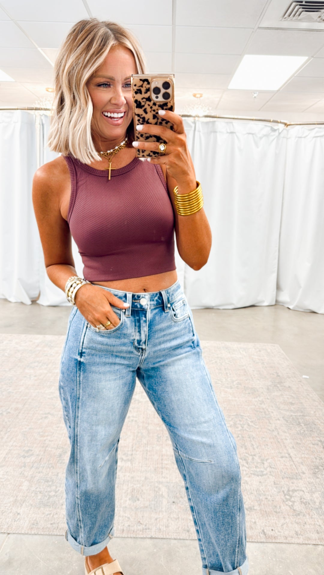 Basic Highneck Crop Top-Plum