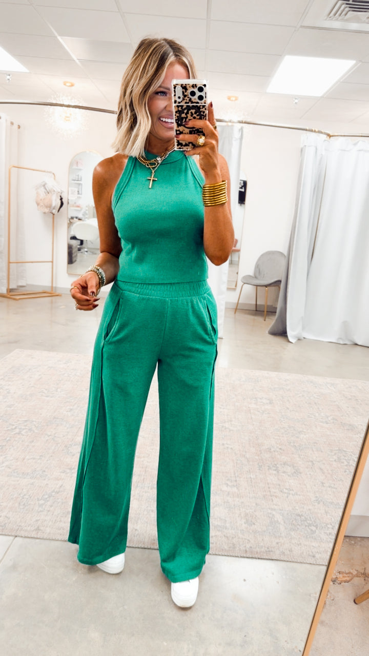 Harlow Halter Neck Crop Top & Pants Set-Kelly Green