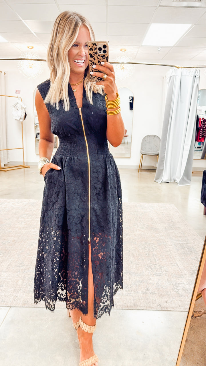 Jackie Lace Midi Dress-Black
