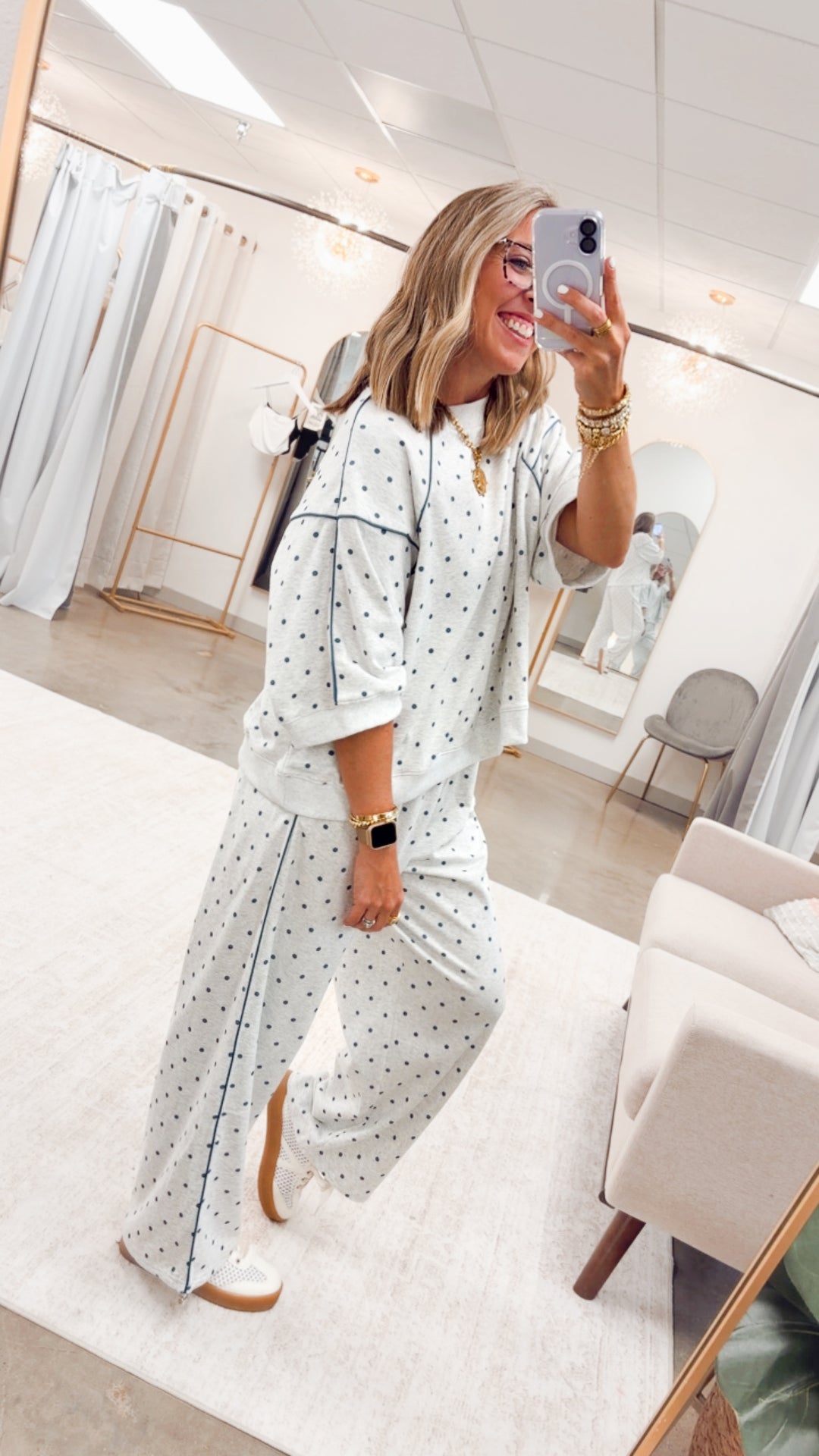 Piper Dot Two Piece Set-Grey/Navy