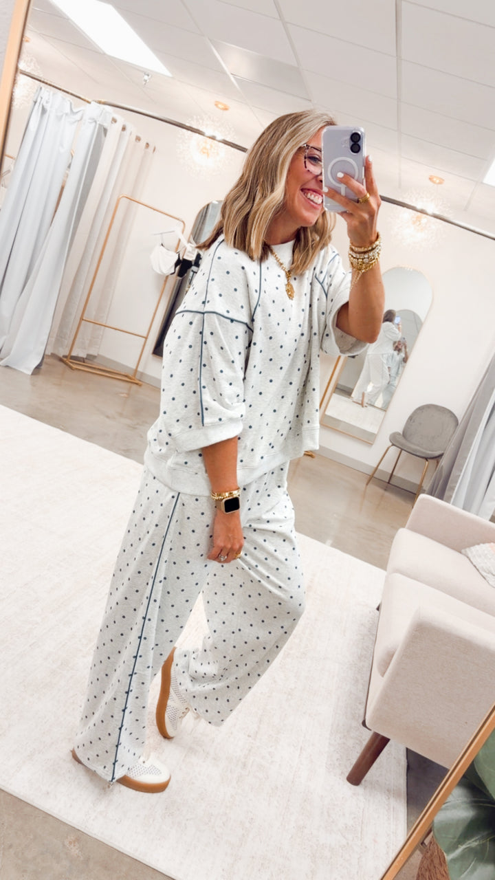 Piper Dot Two Piece Set-Grey/Navy