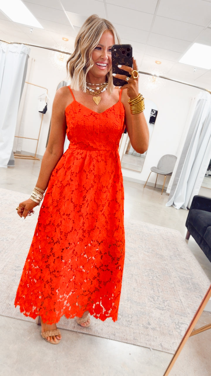 The Lucia Lace Midi Dress-Red