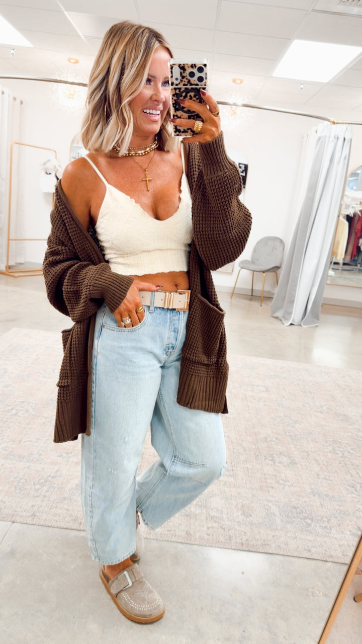 Brown Waffle Weave Cardigan
