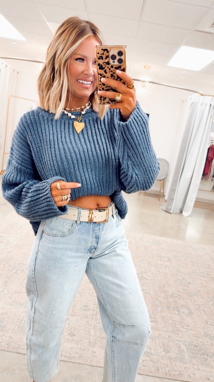 Simple & Sweet Boat Neck Sweater-Dusty Blue