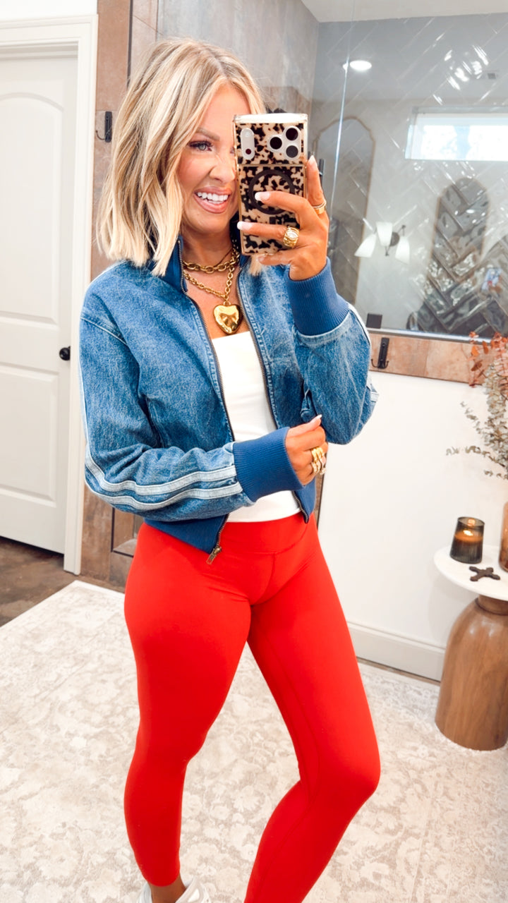 The Varsity Denim Jacket-Medium Wash