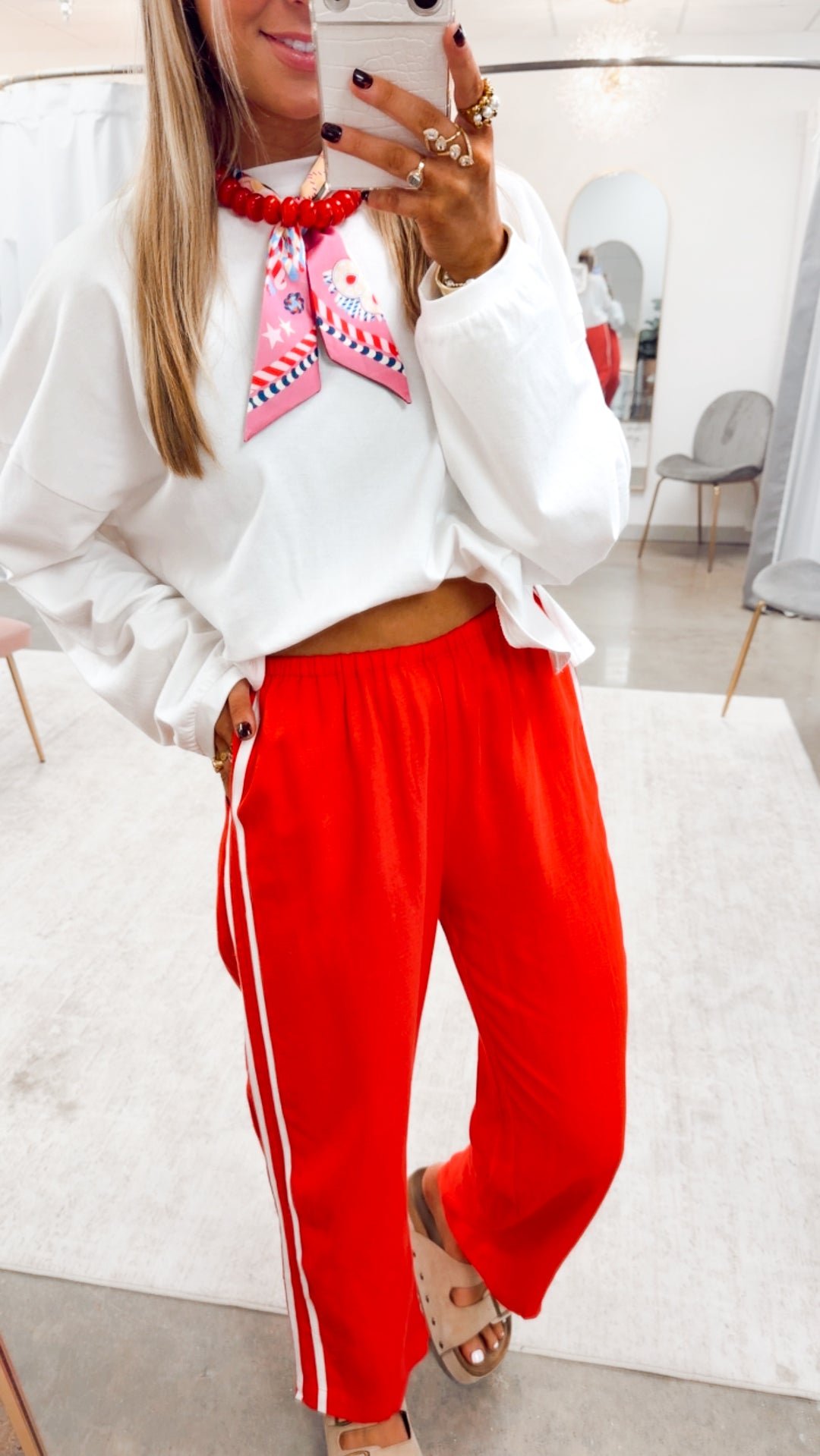 The Gigi Stripe Pants-Red/White
