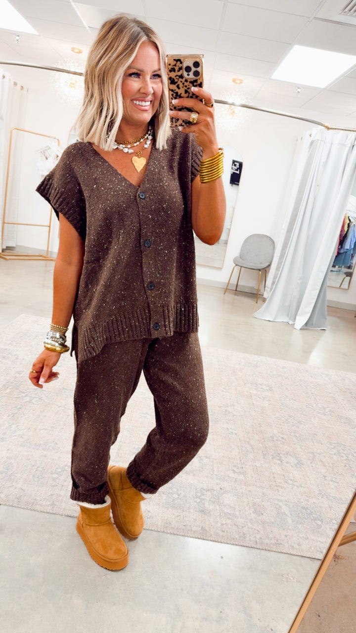 Channing Oversized Sweater Vest & Pants-Chocolate