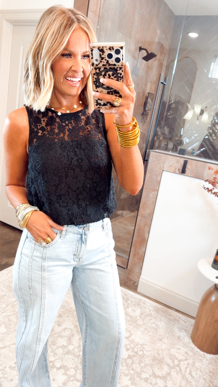 Livy Lace Tank-Black