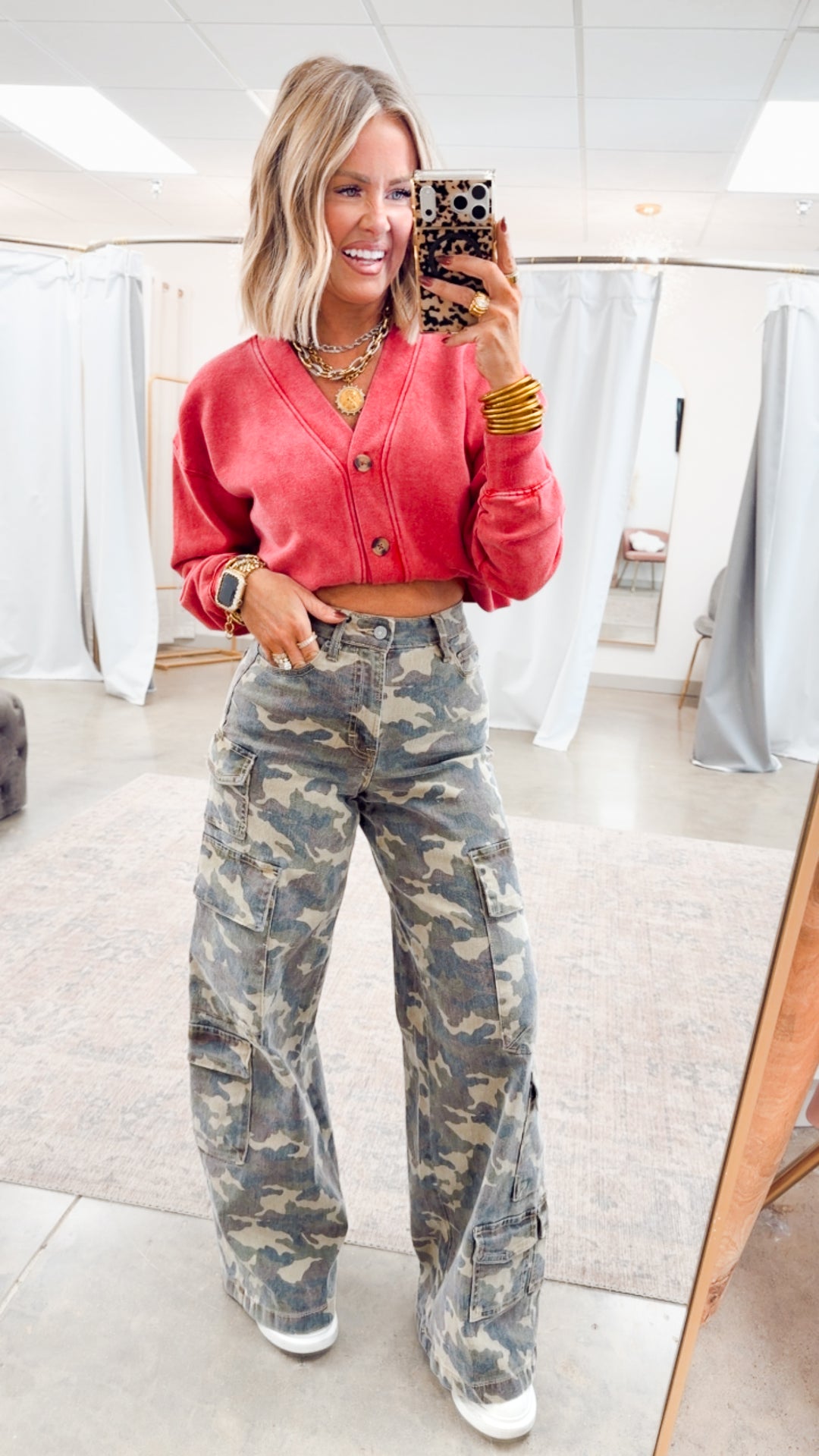 Camo Couture-High Rise Cargo Jeans