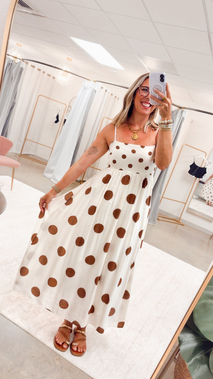 The Dotted Essential Midi Dress-Brown