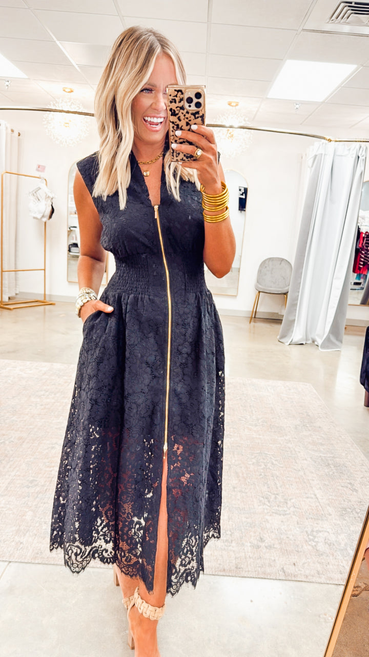Jackie Lace Midi Dress-Black