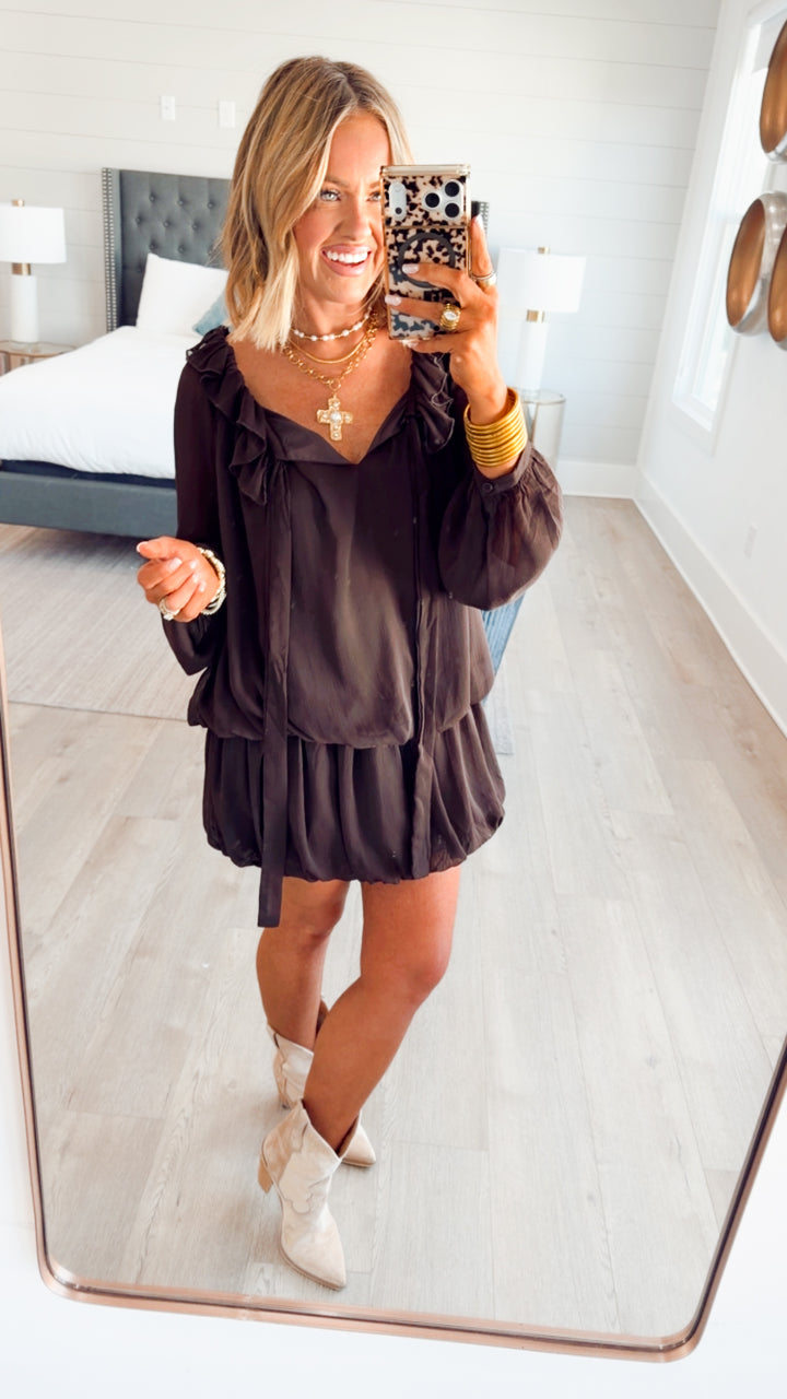 Nola Bubble Tiered Dress-Espresso