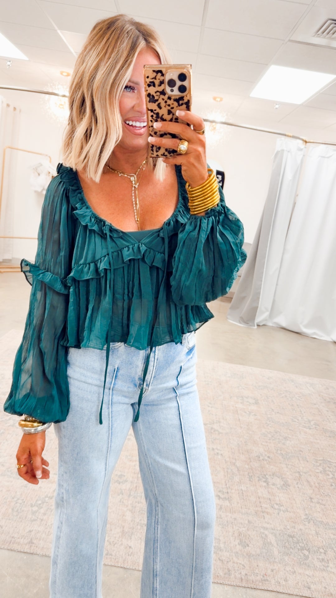 Florence Ruffle Blouse-Green