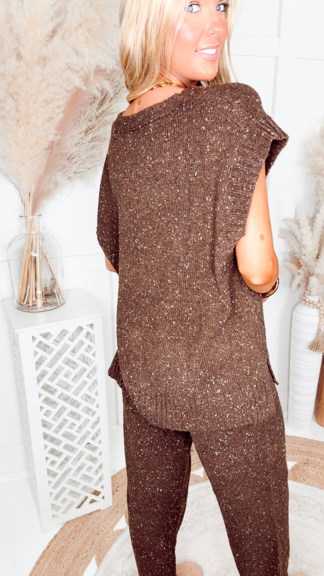 Channing Oversized Sweater Vest & Pants-Chocolate