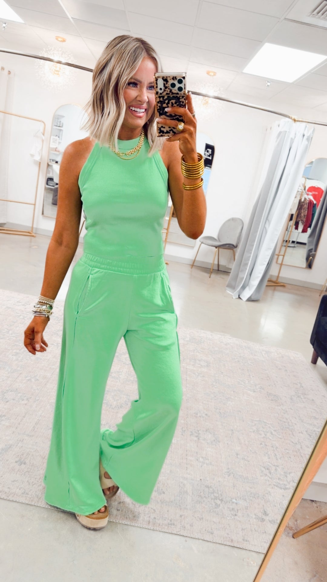 Harlow Halter Neck Crop Top & Pants Set-Lime