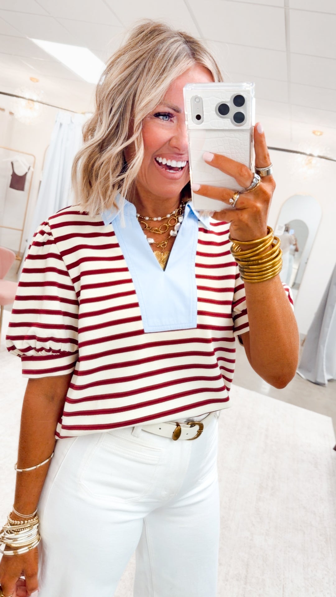 The Charlotte Stripe Top-Maroon