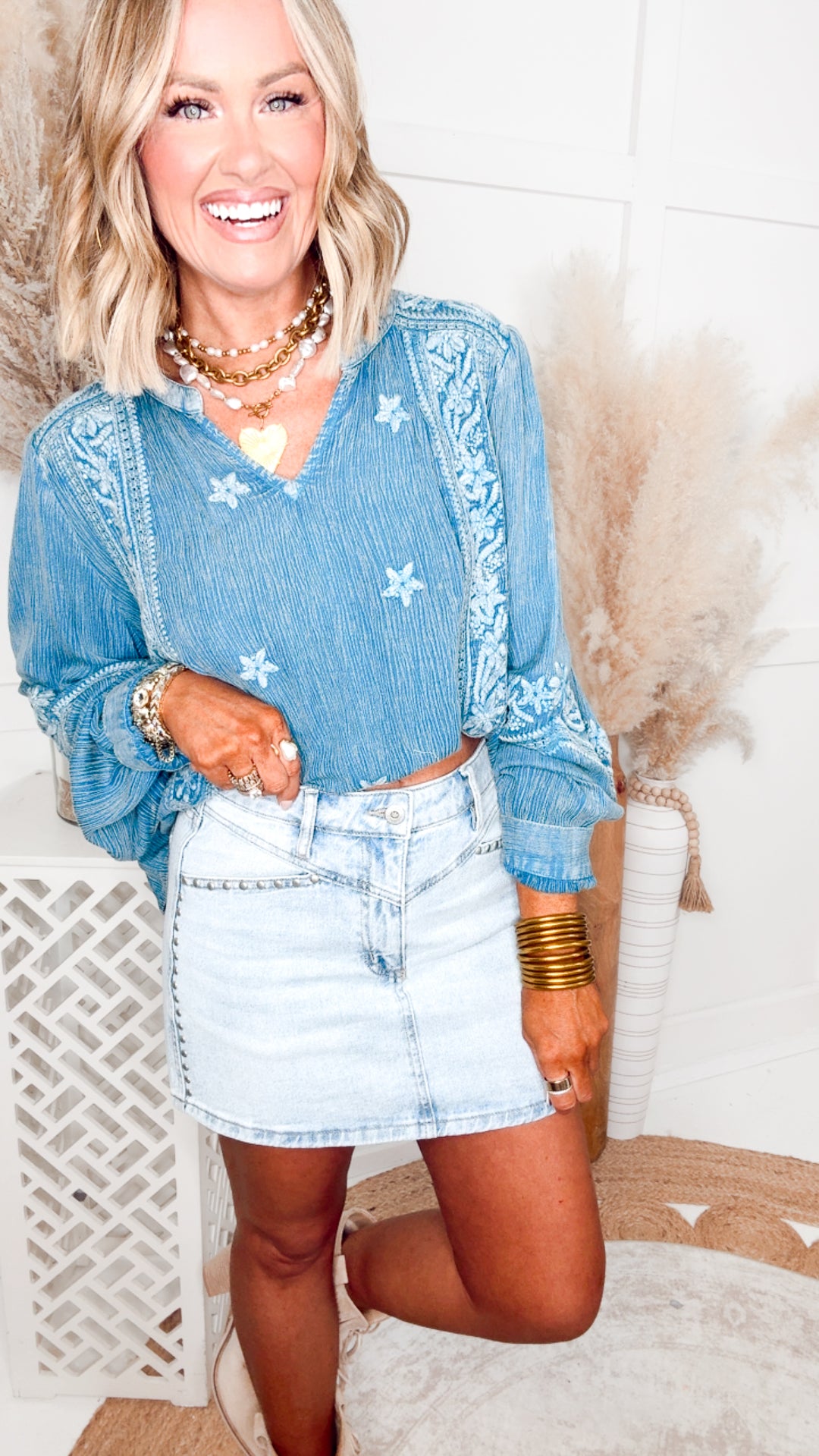 Florence Drift Top-Denim Blue